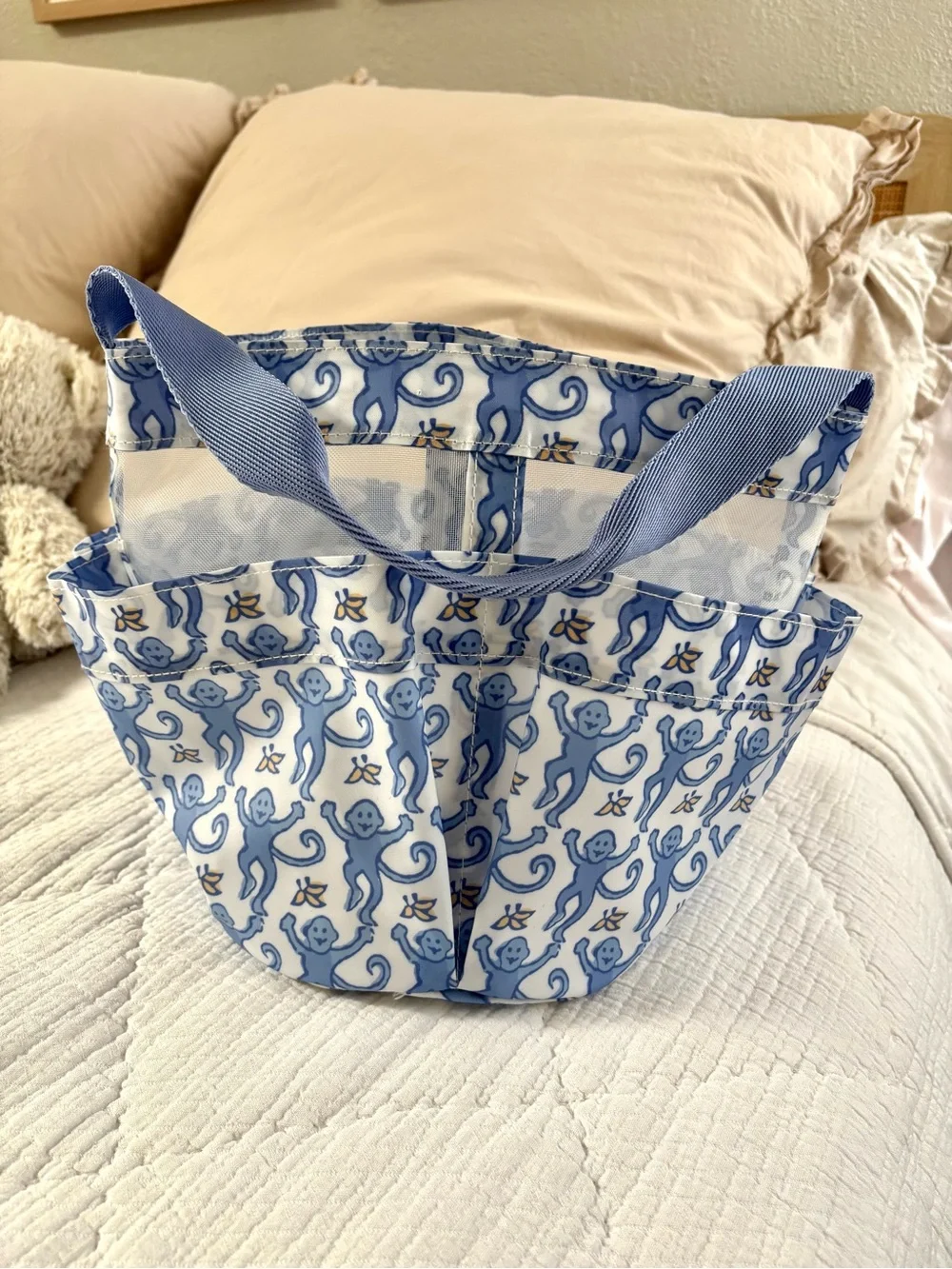 Roller Rabbit X Pottery Barn Teen / Monkey Shower Caddy in Cornflower Blue